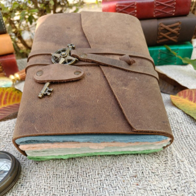 Vintage Genuine Leather Journal Multi Paper Handmade Leather bound Journal 7x5-image