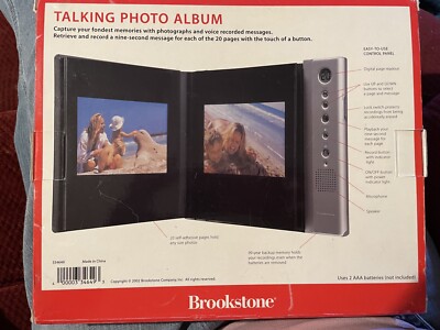 Brookstone Talking Photo Album Talking Family Pictures 20 Page Memories Leather.-image