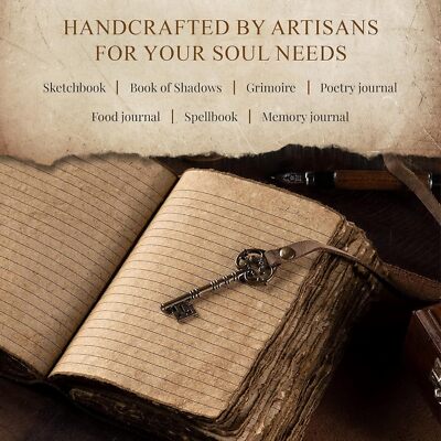 Leather Journal Lined Pages with Key - Handmade Deckle Edge Paper Leather Bound-image