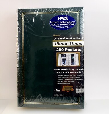 2pk Pioneer Le Memo Photo Albums 400 Photos European Bonded Leather NOS Sealed -image