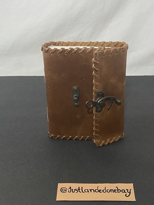 Vintage Leather Bound Journal Diary with Paper Hand Stitched Brown Clasp Closure-image