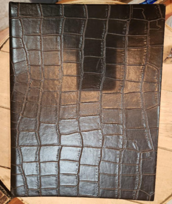 Leather Croc Pattern Bound Album/Scrap/Arti Blank Book Vellum Lined Pgs 9
