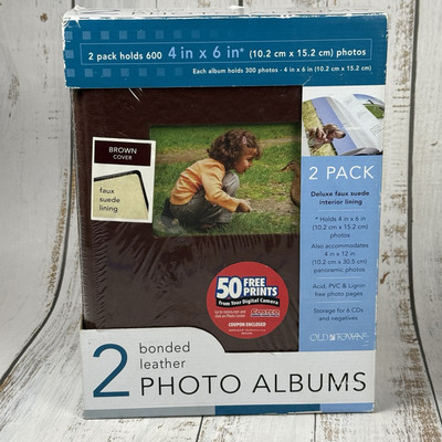 Old Town Premium 2 pack Photo Albums Bonded Brown Leather Holds 600 Photos New-image