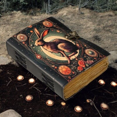 400 Pages - bunny rabbit Grimoire Leather Journal Notebook Journals for women-image