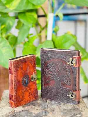 Tree of Life Handmade Leather Journal 200 Pages Notebook Button Closure-image