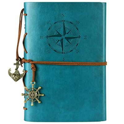  Leather Writing Journal Notebook, Classic Spiral Bound Notebook Sky Blue-image