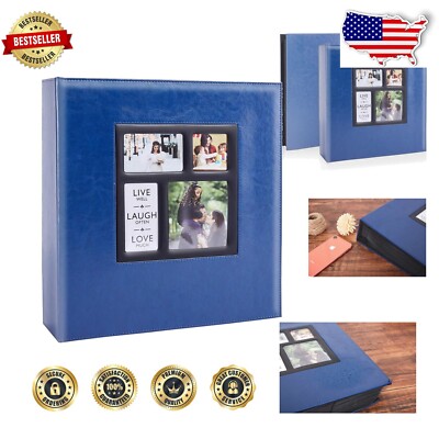 Elegant Blue Leather Photo Album for 1000 4x6 Photos - Perfect Wedding Keepsake-image