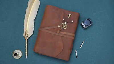 Leather Journal Cover - Rustic Handmade Leather Bound Notebook -Stained Paper-image