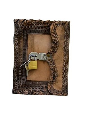  Antique Handmade Leather Bound Journal with Old Fashioned Lock & Key Leather -image