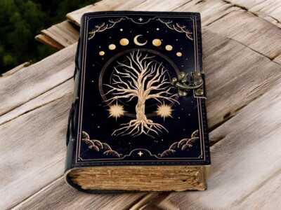Grimoire Vintage Leather Journal Mystical Rustic Handmade Leather Bound Notebook-image