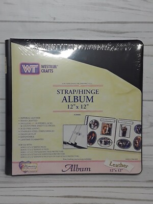 Westrim Crafts BLACK leather 12 x 12 album + bonus 11 strap hinge pages Vintage -image