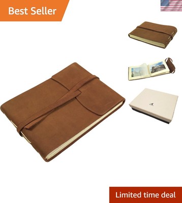Rustic Genuine Leather Photo Album with Gift Box - Scrapbook Style Pages - Ho...-image