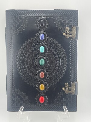 NEW Black Leather Embossed Journal Seven Stone Chakra Journal Notebook w/C-Locks-image