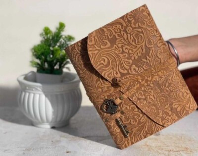 Vintage Genuine Leather Journal Deckle Edge Paper Handmade Leather bound Journal-image