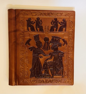 Vintage Leather Egyptian Hieroglyphics Brown Plastic Bound Photo Album-image