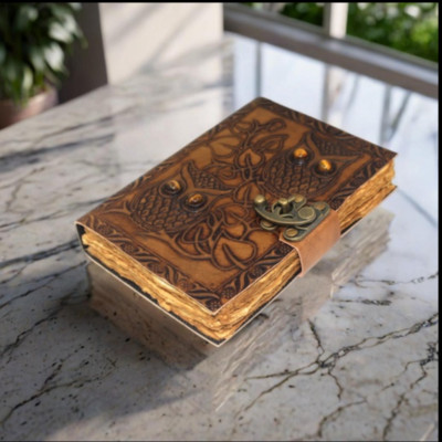Gift Vintage Leather Bound Antique Paper Bold Brown Owl Designer Blank DiaryTK04-image