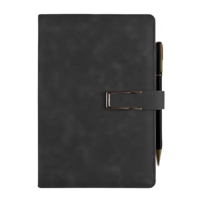 Leather Journal A5 Hardcover Notebook with Pen compartment, Leather Bound Black-image