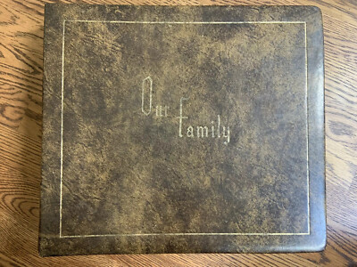 VTG Our Family Photo Album Scrapbook Complete Clean Blank Leather 24k Gold Inlay-image