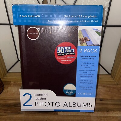 Old Town Bonded Leather Photo Album Holds 300 Photos Each (Pack of 2), Burgundy-image