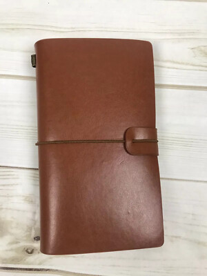 Leather Bound Journal Blank Paper Graph Paper Zip Pouch Card Holder Insert Brown-image