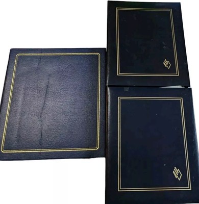 Vtg Holson Burnes Photo Album Leather Bound Set 3 Ring Navy Blue De Luxe Craft-image