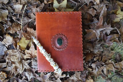 Large Leather-Bound Bloodstone Crystal Book Notebook Journal Grimoire or Diary-image