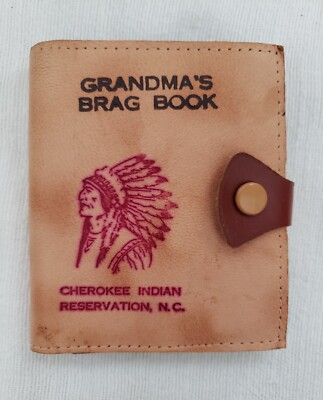 EUC*Vtg Small Brown Leather Pocket Photo Album Cherokee Indian Reservation, N.C.-image