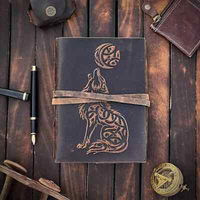 Wolf Leather Embossed Bound Writing Diary Vintage Leather Notebook For Many Uses-image