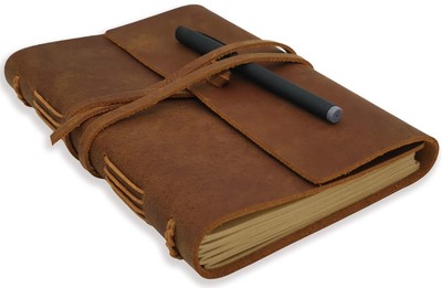 Writing Notebook  Genuine Leather Bound Daily Notepad for Men Women Lined Pape-image
