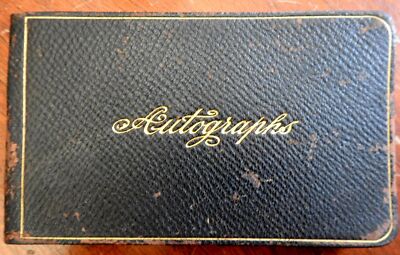 Autograph Album c. 1880's small old gilt leather oblong album book re-useable-image