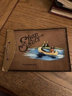 Vintage Leather Bound Souvenir Photo Album Unused Highlands NJ Indian-image