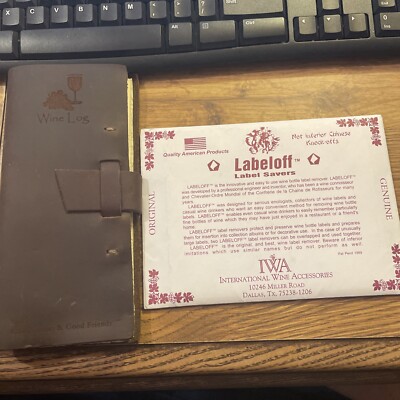 Leather Bound Wine Label Diary/Log w/Labeloff Label Savers (15)-image
