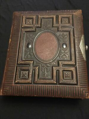 Antique Victorian Leather Bound Photo Album of Shipman, Illinois family -image