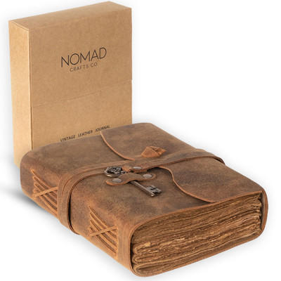 NomadCraftsCo. Vintage Leather Journal with Deckle Edge Paper 13 x 8 inch - A...-image