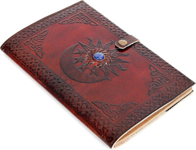 6x9 Handmade Leather Sun & Moon Journal Bound Writing Notebook with lined paper-image