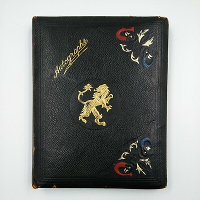Antique Autographs Album - Blank - Hand Painted Leather - Gold Gilt - Japan-image