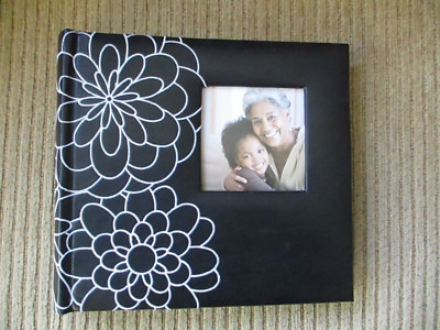 50 Page Black Photo Album/White Floral 4x6 Photo Slots Never Used-image