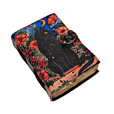 Celtic Cat Handmade Vintage Leather Bound Journal Blank Spell Book of shadows-image