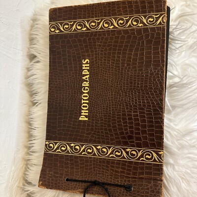 VTG Geniune Leather Photo Album Book Alligator Embossed Junk Journal Ephemera-image
