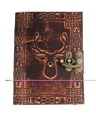 Vintage leather Bound Antique Paper Notebook/Diary/sketchbook Brown Deer S08-image