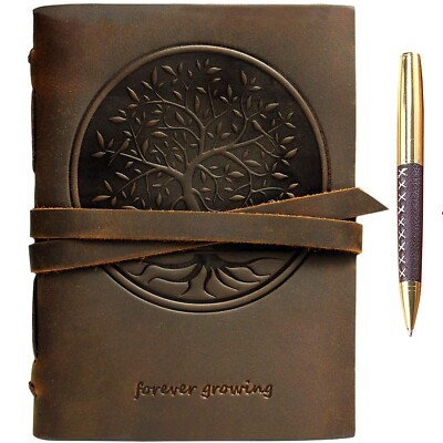 Leather Bound Journal for Men and Women, Handmade Gift Set with Tree of Life ...-image