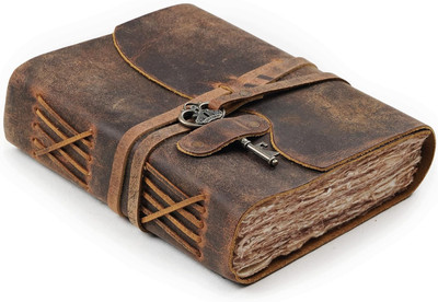 Vintage Leather Journal – 200 Handmade Vintage Deckle Edge Paper – Leather Bound-image
