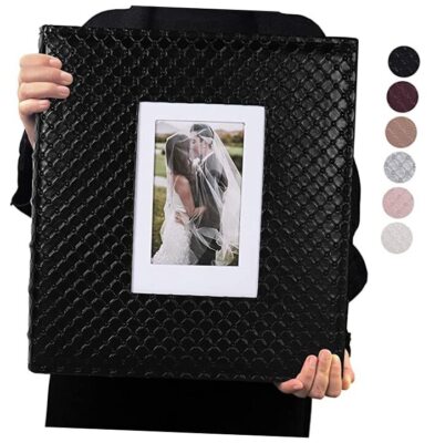  Photo Album 4x6 600 Photos Inner Page Button Grain Leather 600 Pockets Black-image