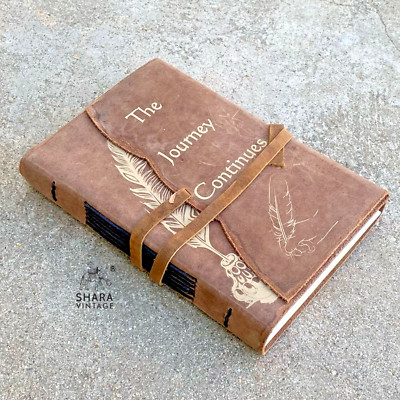 Vintage Leather Notebook, Handmade Paper, Leather bound Journal for Men/Women-image
