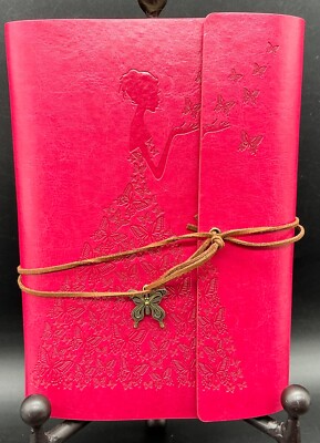 Red leather journal notebook 9” X 7” Modana embossed butterfly spiral refill-image
