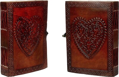 Handmade Heart Leather Journal Embossed Travel Diary Bound Notebook (Pack Of 2)-image