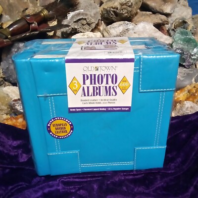 New Sealed Blue 3 Pack Bonded Leather Old Town Photo Albums 200 Photos 4x6 CD's-image