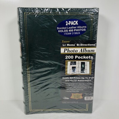 Pioneer 2-Pack Sewn Bonded Leather Photo Albums Green/Gilt Each Holds 200 4x6-image