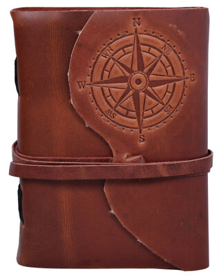 Leather Diary Compass Embossed Journal Travel Book Personal Navigator Brown Book-image