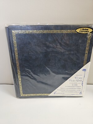 Vintage Webway Photo Album Blue Gold New W-200A W/ Press-n-Stick Pages-image